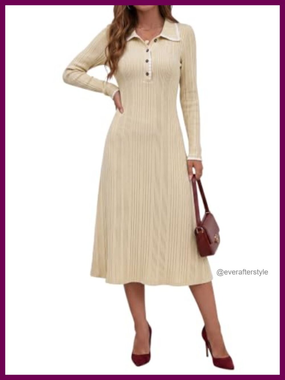 Ribbed Knit Sweater Dress Long Sleeve V-Neck Button Up Maxi Bodycon